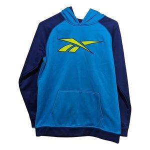 Reebok Navy Blue Neon Yellow Color Block Men's Large Hoodie Pullover Sweatshirt